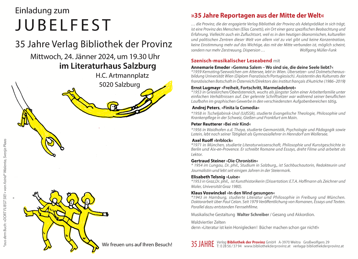 Plakat Jubelfest 35 Jahre Verlag Bibliothek der Provinz